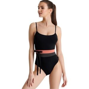 SHAN Balnea Nara One Piece Swimsuit Black Bow Detail U Neckline Size 10